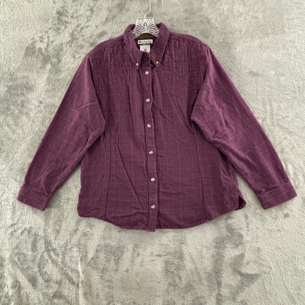 Columbia River‎ Resort Shooting Shirt Womens L Purple Plaid Button Down Hunting
